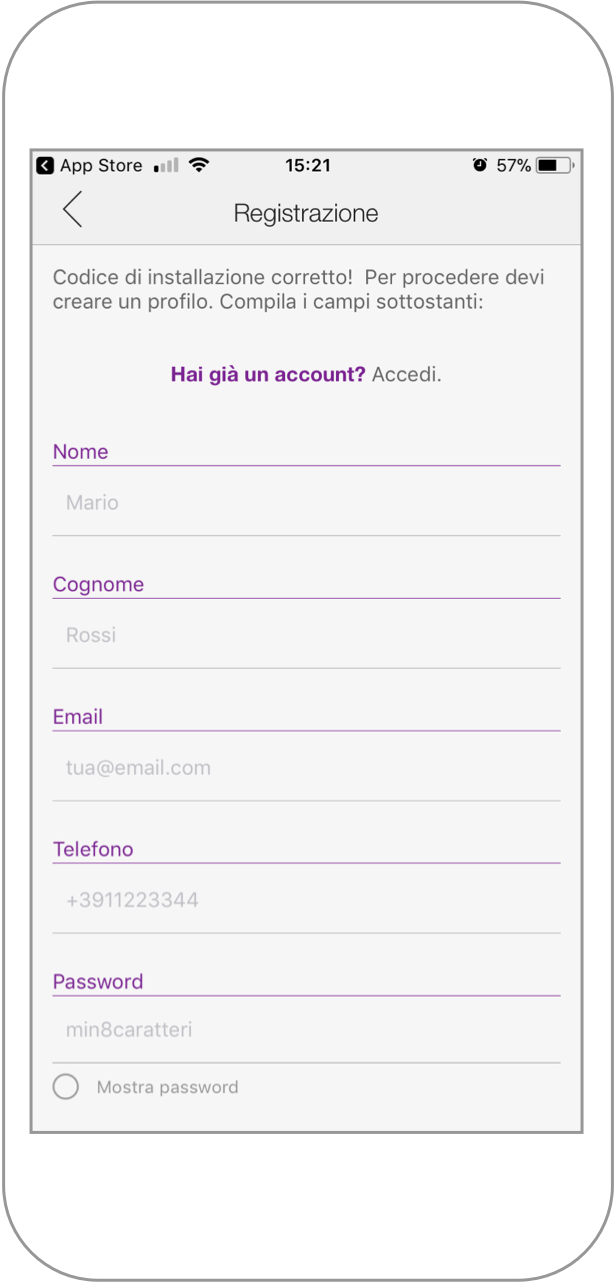 Crea account